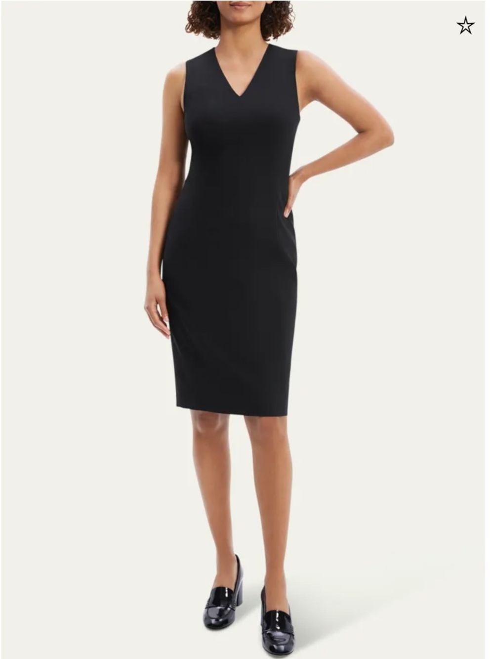 Theory Black Sleeveless V-Neck Midi Sheath Dress